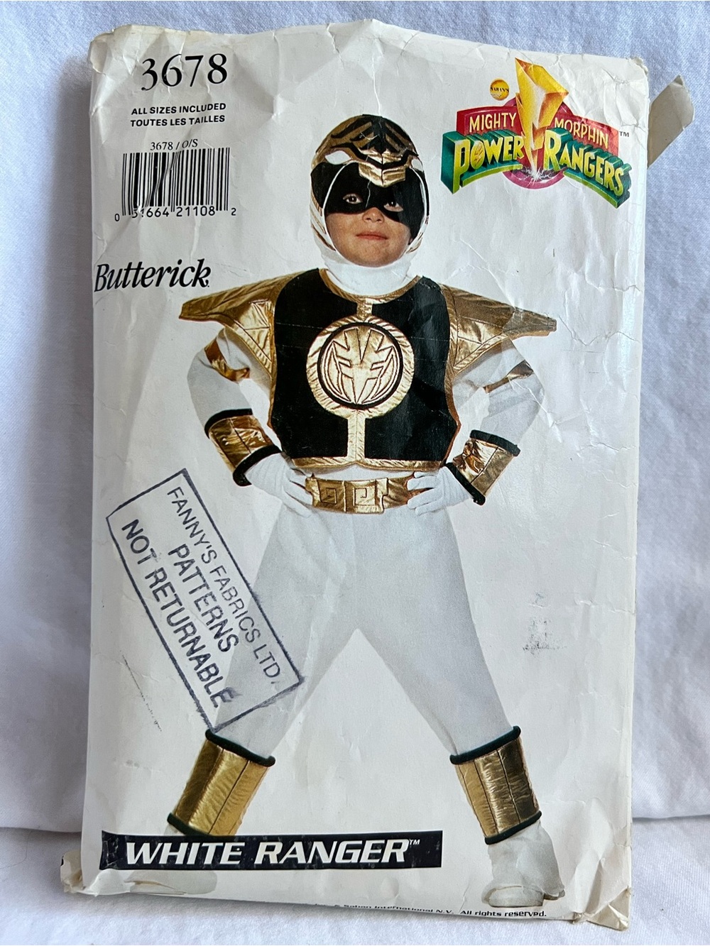 Butterick 3678 White Ranger Costume Sewing Pattern Power Rangers Kids 1994